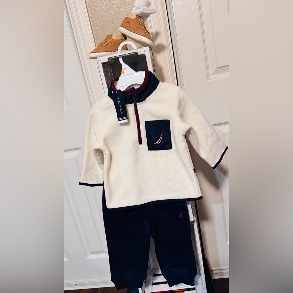 Nautica Kids White and Navy Fleece Hoodie